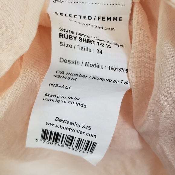 Selected Femme Delicate Cotton Blouse with Silk & Sequin Front 3/4 Sleeve - Picture 7 of 8